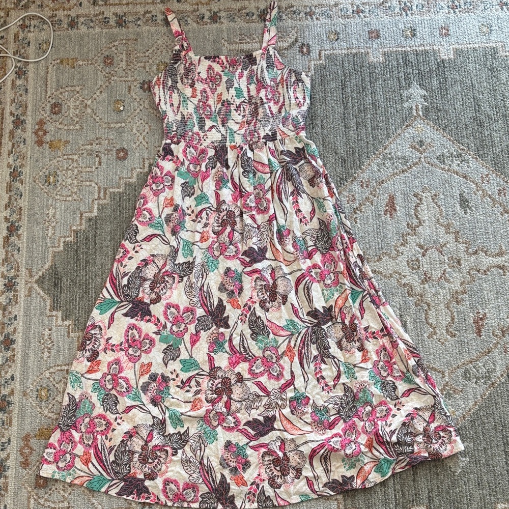 Old Navy Pink Floral Casual Sundress with Teal and Brown Accents